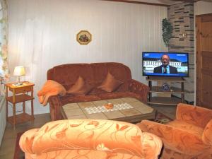 sala de estar con sofá y TV en Holiday Home Aurora-2 by Interhome en Kurort Steinbach-Hallenberg