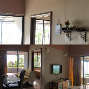 two pictures of a living room with windows at PD Infront Seaview in Port Dickson
