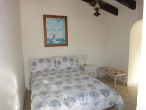 ein Schlafzimmer mit einem Bett und einem Bild an der Wand in der Unterkunft Tennis Villa Rosalia in Jávea