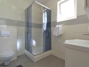 a bathroom with a shower and a toilet and a sink at Holiday Home Skelin by Interhome in Drinovci