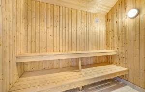 a wooden sauna with wooden shelves in it at Amazing Home In Jerup With Wifi in Jerup