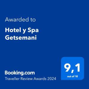 萊瓦鎮的住宿－Hotel y Spa Getsemani，一个蓝色文本框,上面的单词升级为h hotel y spa gsteinmann