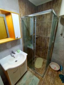 a bathroom with a shower and a sink at Gondola 121 in Zlatibor