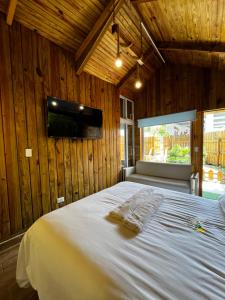 a bedroom with a bed with a tv on the wall at Eco Hotel Valley View in SJM