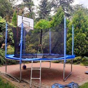 un aro de baloncesto al aire libre con una cesta en Dom Pod Różami Agroturystyka, en Srebrna Góra