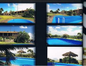 a window with four views of a swimming pool at Hosteria Fortin de San Miguel in Chuy