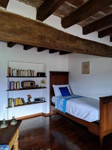 サルソマッジョーレ・テルメにあるTorre Colombaiaのベッドルーム1室(ベッド1台付)、本棚(本付)