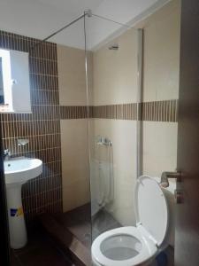 La salle de bains est pourvue de toilettes et d'un lavabo. dans l'établissement Seacoast Apartments 1 !, à Kamena Vourla