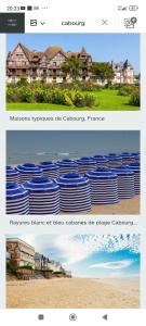 une page d'un site web avec une photo d'une plage dans l'établissement Le charme de Cabourg, à Cabourg