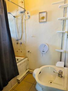 a bathroom with a toilet and a sink and a shower at Maison Verte - Budget Edition in Arequipa