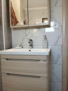 y baño con lavabo y espejo. en Dream&Stone apartment in Zelenika, Herceg Novi, en Herceg-Novi