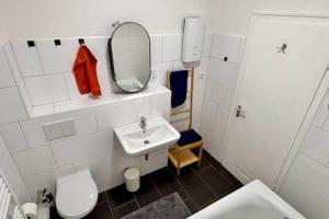 Essen的住宿－Modern & Stilvoll mit Kino - Wii，一间带卫生间、水槽和镜子的浴室
