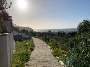 um caminho de pedra que leva a um jardim com flores em La caccetta em Procida