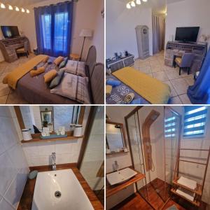 a collage of four pictures of a bedroom at Villa fiora chambre in Martigues