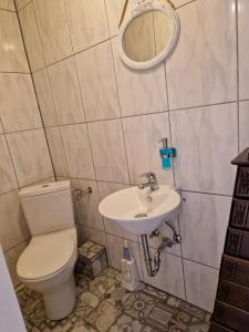 a bathroom with a toilet and a sink at Ferienhaus Eifelglühen in Monschau