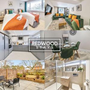 a collage of photos of a bedroom and a hotel room at HUGE 5 Bed 3 Bath House For Contractors & Families, X2 FREE PARKING, FREE WiFi & Netflix By REDWOOD STAYS in Farnborough
