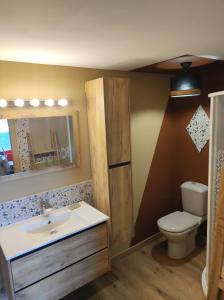 y baño con lavabo, aseo y espejo. en F2 EXTERIEUR LIT KING SIZE, en Brives-Charensac