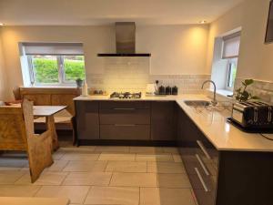 a kitchen with a sink and a counter top at Poplars Cottage in Usk