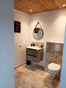 een badkamer met een wastafel en een toilet bij Le Dormadou des tilleuls in Graveson