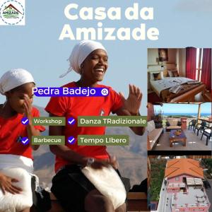 a collage of pictures of a woman sitting on a bed at Casa Amizade B&B in Pedra Badejo