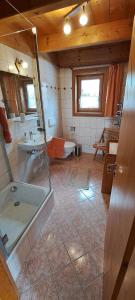 y baño con ducha, lavabo y bañera. en Ferienwohnung Baumert en Prien am Chiemsee