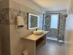La salle de bains est pourvue d'un lavabo et d'une douche. dans l'établissement Mas Des Salicornes, à Saintes-Maries-de-la-Mer