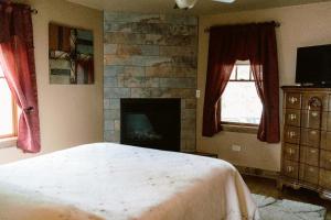 a bedroom with a bed and a fireplace at Full Building No Cleaning Fee Everythings Close in Lake Geneva