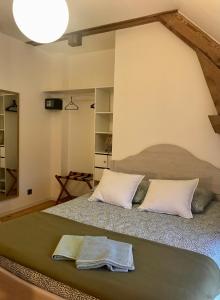 1 dormitorio con 1 cama grande y 2 almohadas en Le Vallon du Perche, en Champeaux-sur-Sarthe