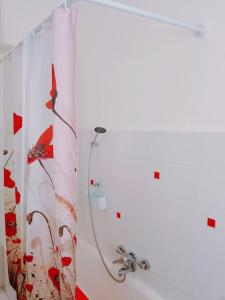 ein Bad mit Dusche und Duschvorhang in der Unterkunft [Forti Genova-Free Parking] Castellaccio Apartment 2 in Genua