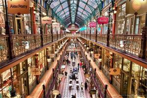 an overhead view of a shopping mall with people at A Comfy & Modern Studio Near Darling Harbour in Sydney