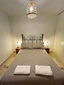 1 dormitorio con 1 cama con 2 toallas en Bahía Blanca Guest Home en Mendoza