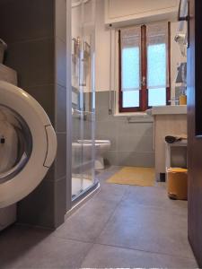 a bathroom with a shower and a toilet and a sink at Casavacanze "La Casina" in Valtellina in Sondrio