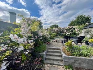 een tuin met twee banken en bloemen bij Townhouse near city centre in Dublin