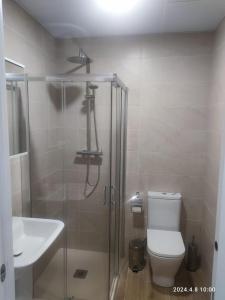 La salle de bains est pourvue d'une douche, de toilettes et d'un lavabo. dans l'établissement CasaBlanca, à Arnedillo