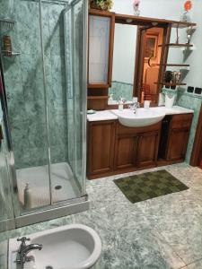 La salle de bains est pourvue d'une douche et d'un lavabo. dans l'établissement Dolce Risveglio vicino Milano, à Trezzano sul Naviglio