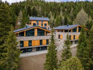 una vista aérea de un edificio con árboles en Ibex panorama Lodge en Turracher Hohe