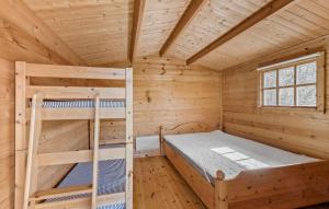 Cette cabane en rondins comprend des lits superposés et une fenêtre. dans l'établissement 2 Bedroom Beautiful Home In Tisvildeleje, à Tisvildeleje