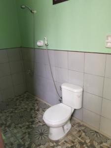 a bathroom with a white toilet and a shower at Xylla Guesthouse in Siquijor
