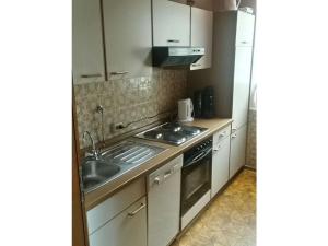 una cocina con fregadero y estufa en Brown Modern Retreat, en Sankt Aldegund