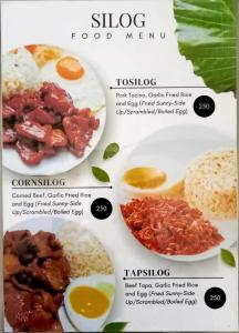 a white menu with different types of food at Caleo Boracay Island Station 3 in Boracay