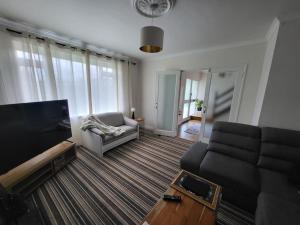 a living room with a couch and a flat screen tv at Carrigaline Delightful Home in Carrigaline