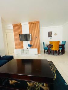 TV a/nebo společenská místnost v ubytování Classy two bedroom Airbnb with swimming pool