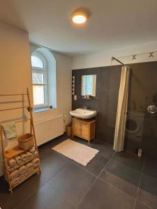 ein Badezimmer mit einer Dusche, einem Waschbecken und einer Badewanne in der Unterkunft Ferienwohnung Lieserpfad in Wittlich