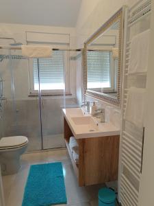 a bathroom with a sink and a shower and a toilet at Apartment Gaia in Umag