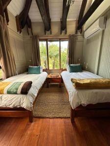 a bedroom with two beds and a window at Sodwanabay Lodge House 58 in Sodwana Bay