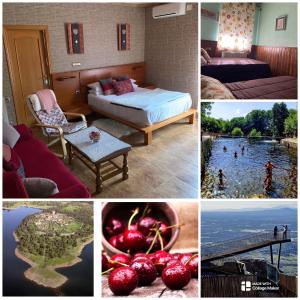 eine Collage mit Fotos eines Hotelzimmers in der Unterkunft Apartamento rural FRAGARIA in Casas del Monte