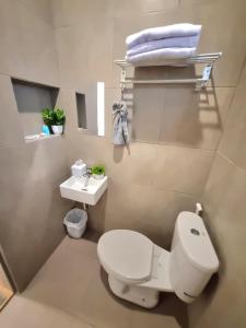 a bathroom with a white toilet and a sink at Zizi Homey Cemara Asri Triple Room 202 in Medan
