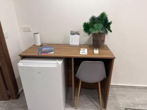 a desk with a potted plant and a chair at La Bella Guesthouse in St. Julianʼs
