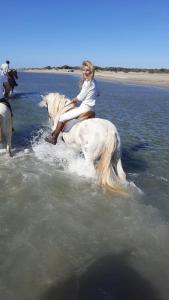 een vrouw op een wit paard in het water bij Une Maison dans un Mas in Vauvert