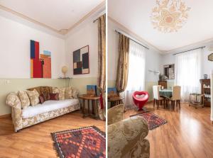 ヴェネツィアにあるAppartamento Luxury Ai Greciのソファ付きリビングルームの写真2枚